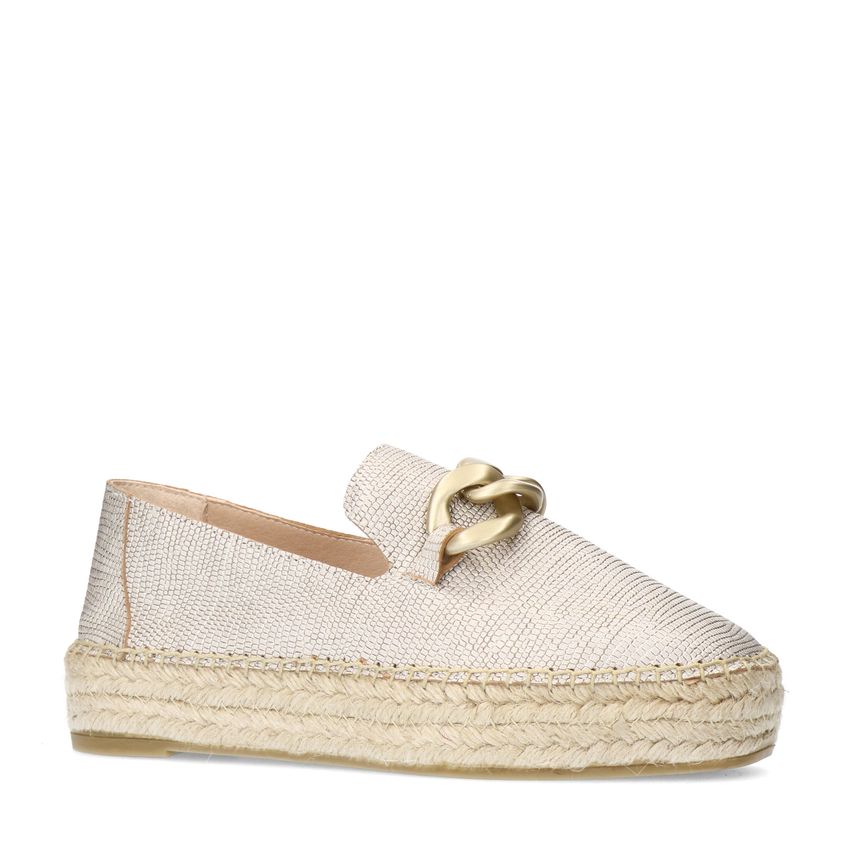 Manfield Goudkleurige leren espadrilles met gouden chain