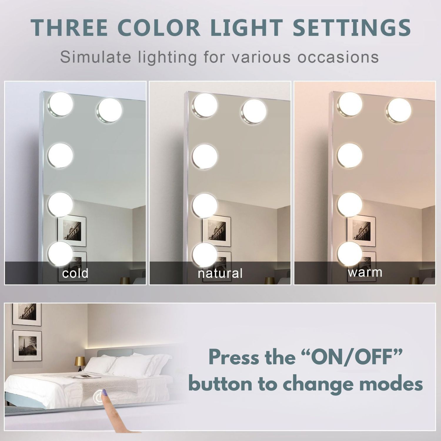 KOSY KOALA Dressing Table Set with Bulb Lights Mirror, Storage Cabinet and Stool - White and Gold - Hollywood Style