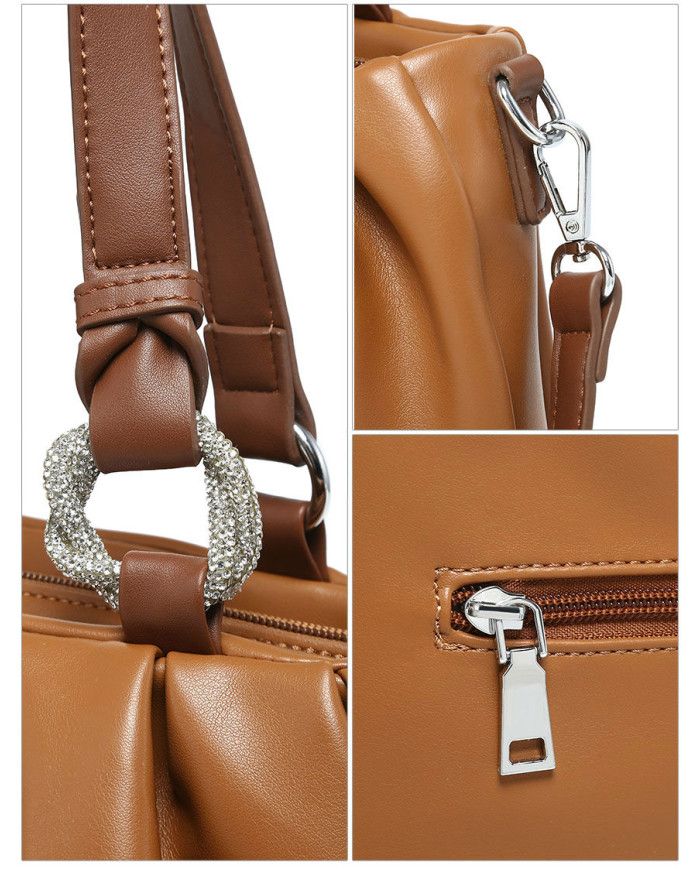 JFY Jfy Pleated Top Handle Zip Closure Hobo Shoulder Bag