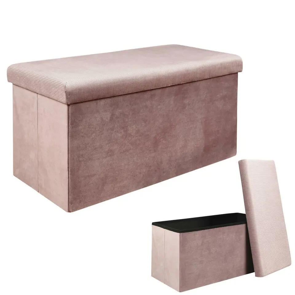 Home Deco Poef Velvet - opbergbox - oud roze - 76 x 38 cm