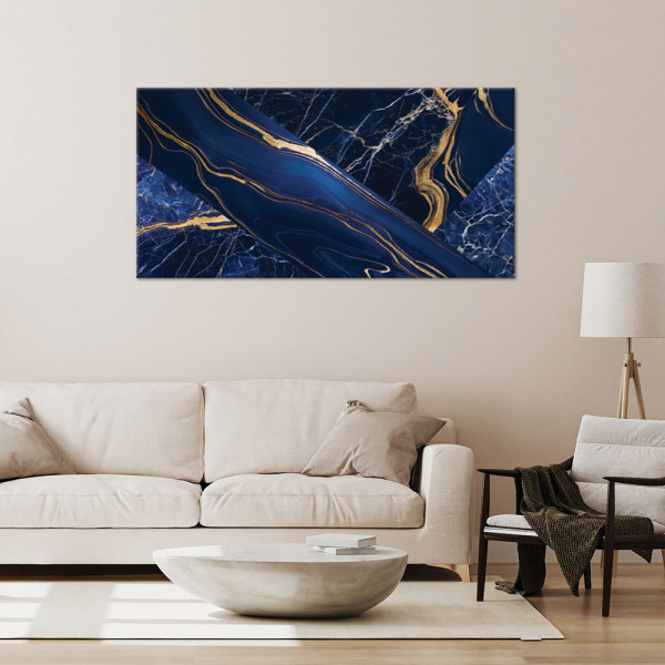 Feeby Obraz na płótnie, Niebiesko Złota Marmurowa Abstrakcja 120x60