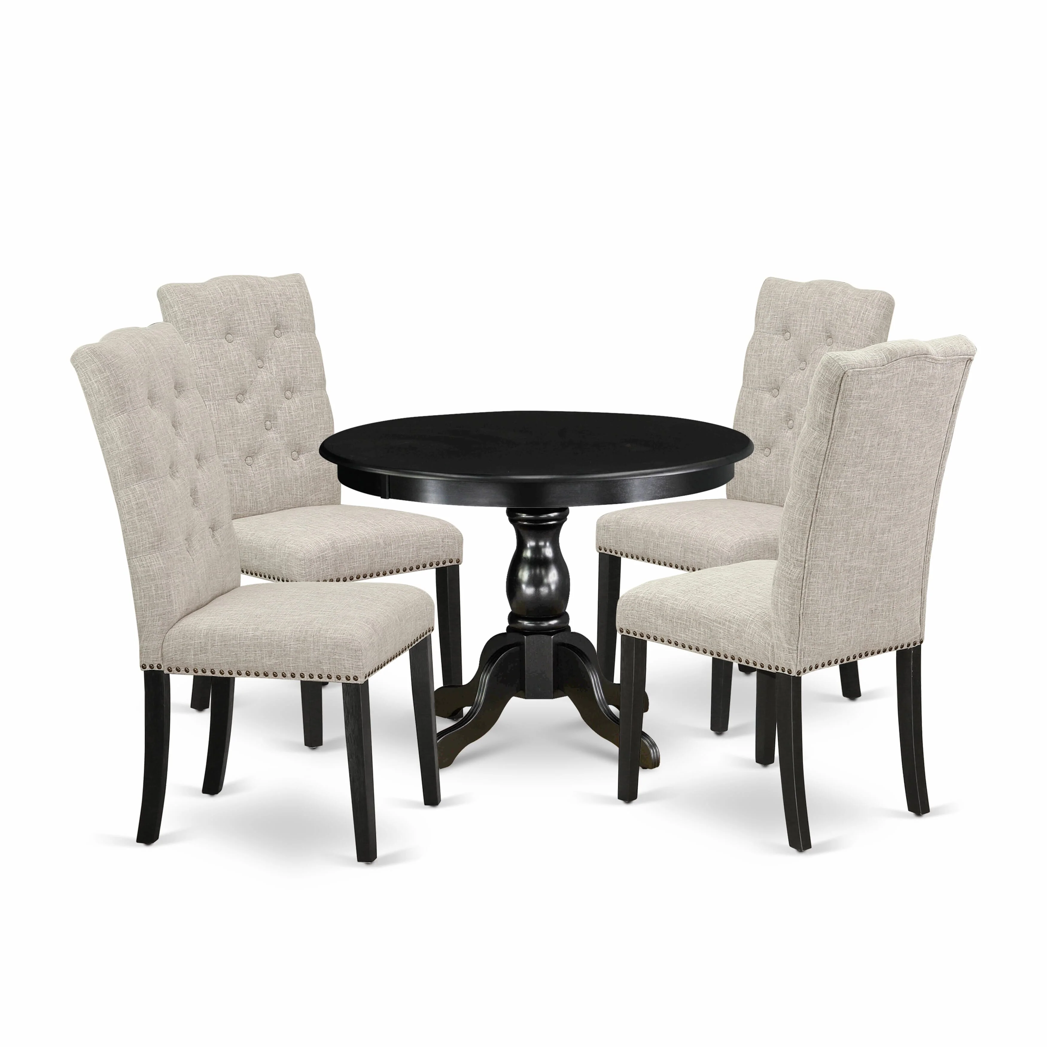 East West Furniture 5 Piece Dining Set- a Round Dining Table with Pedestal and 4 Linen Fabric Kitchen Chairs, (Finish Options)