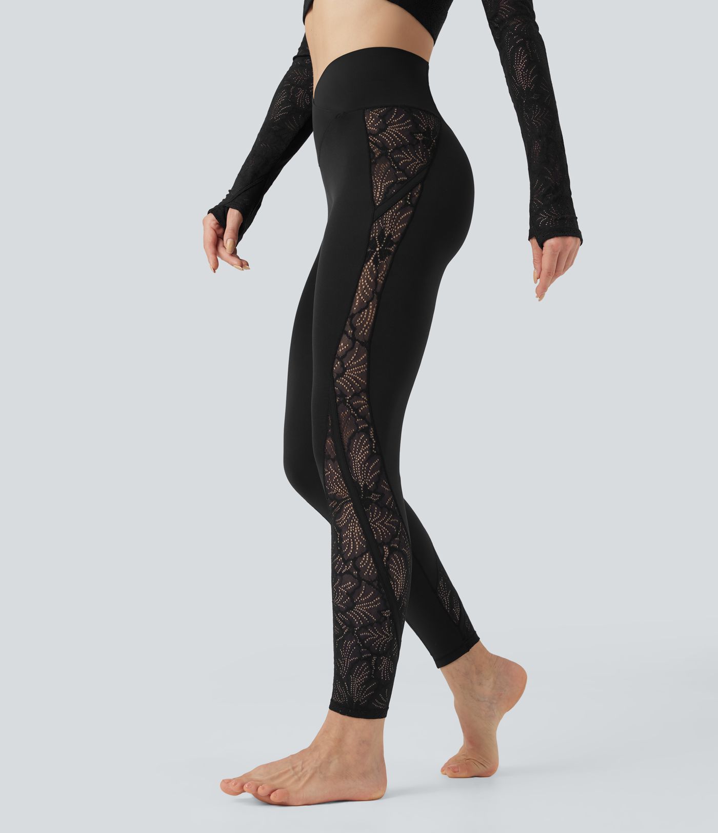 Legging de yoga SoftlyZero™ croisé taille mi-haute dentelle contrastante avec poche - UPF50