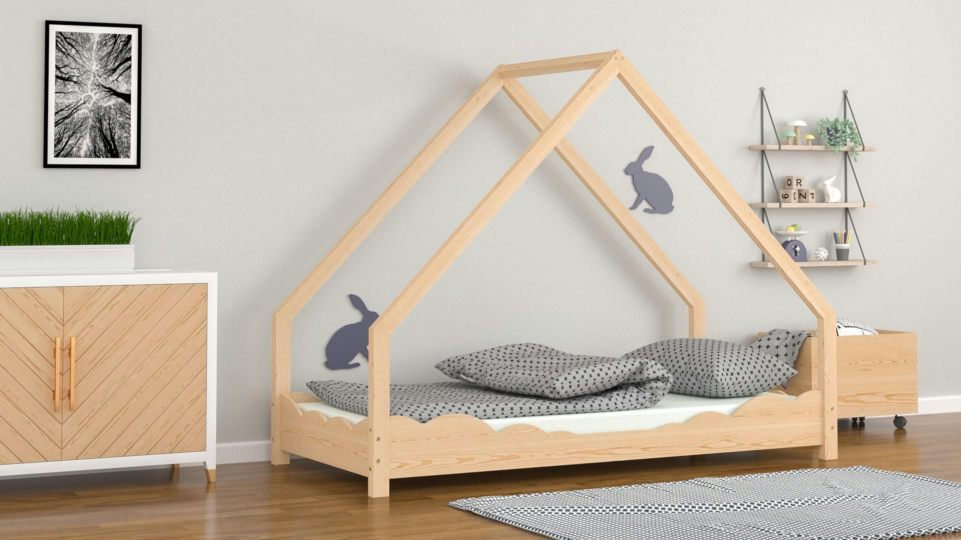 - Lit simple en pin massif 200x90 naturel