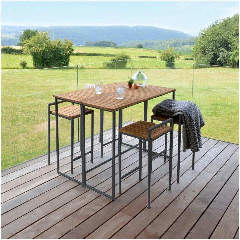PATMOS - Table et chaises hautes empilables pour balcon 4 places