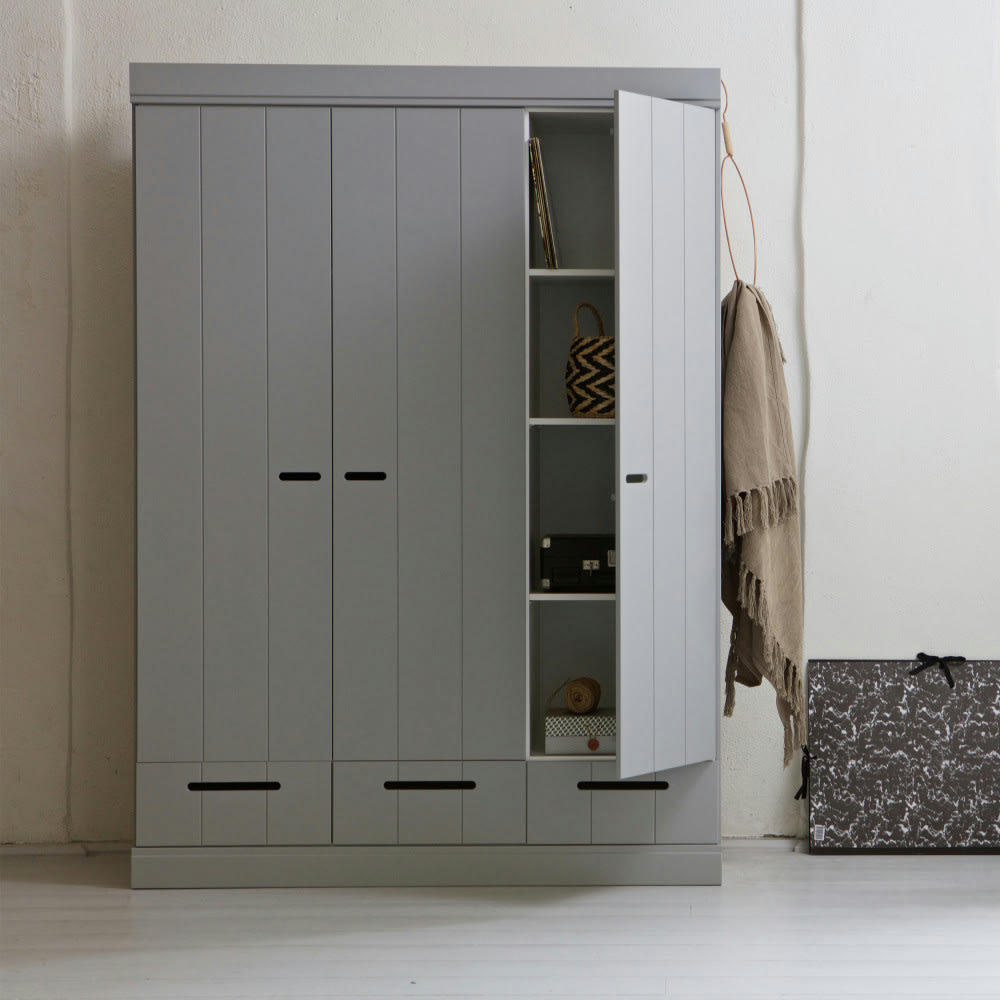 CONNECT - Armoire vestiaire 3 portes  et  3 tiroirs gris béton