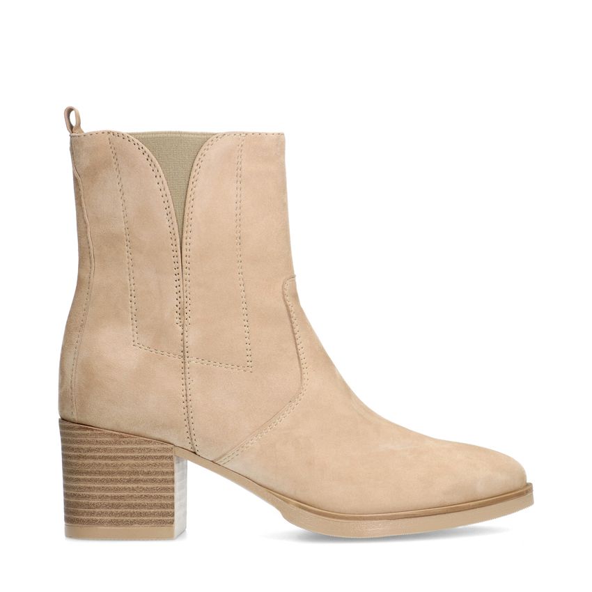 No Stress Beige suède enkellaarsjes met hak