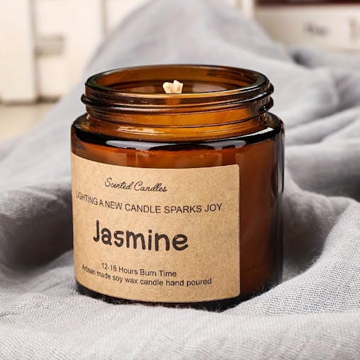 NNETM Jasmine Scented Soy Wax Candle in Glass Bottle