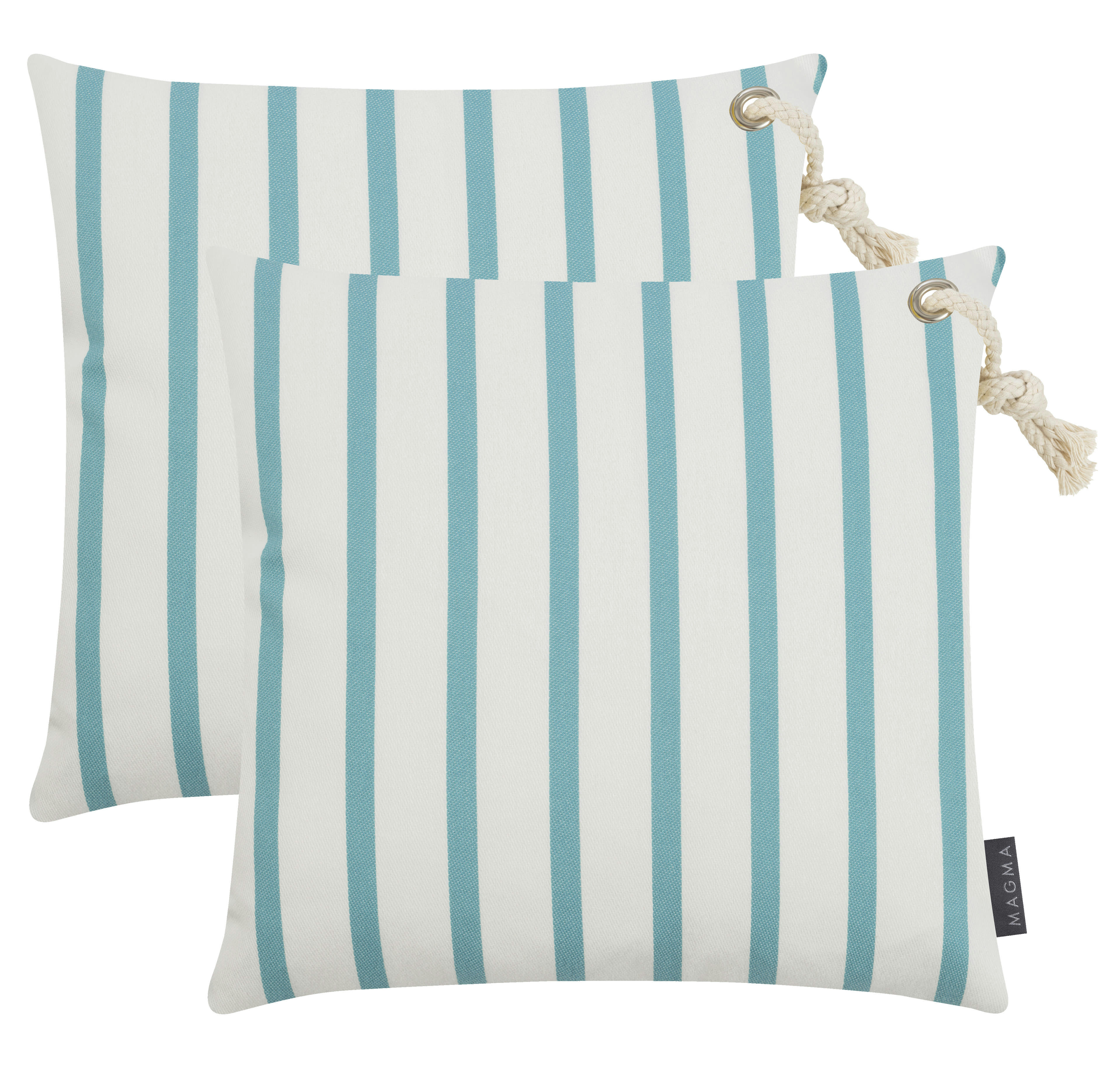 MALTA - Housses de coussin extérieur rayées dralon turquoise-40x40-Lot de 2