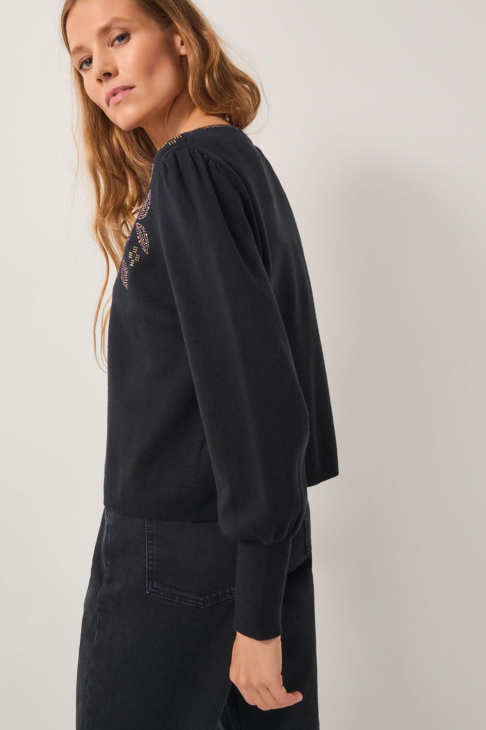 Monsoon Hal Floral Hotfix Cardigan Black