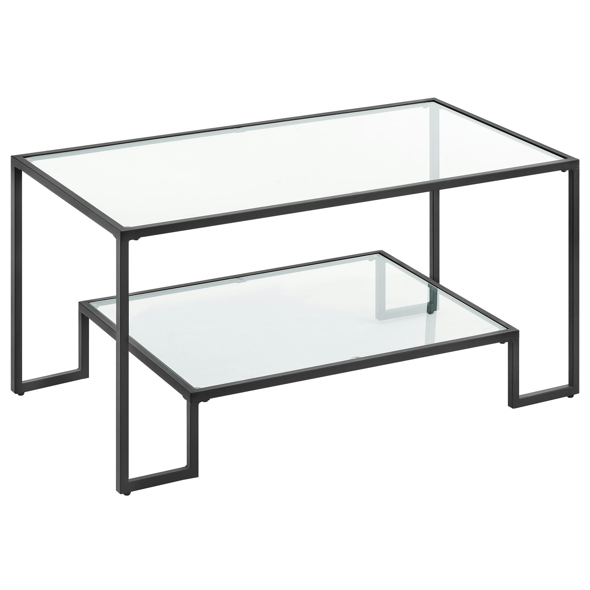 - Table basse style moderne verre acier transparent noir