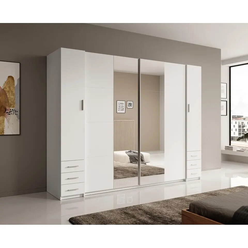 Meubella - Kledingkast Stoke 2 - Wit - 270 cm - Met spiegel