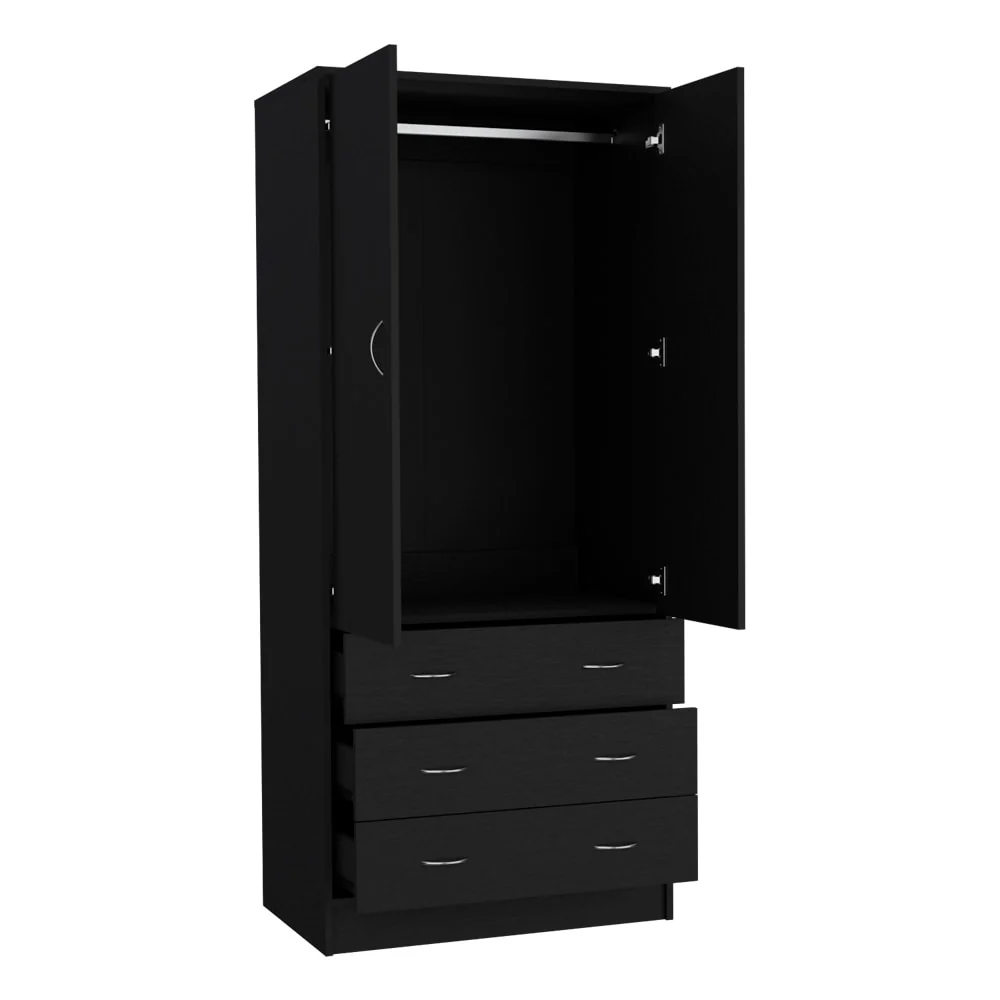 19 Modern Double-door Armoire with Integrated Hanging Rod and Storage Drawers