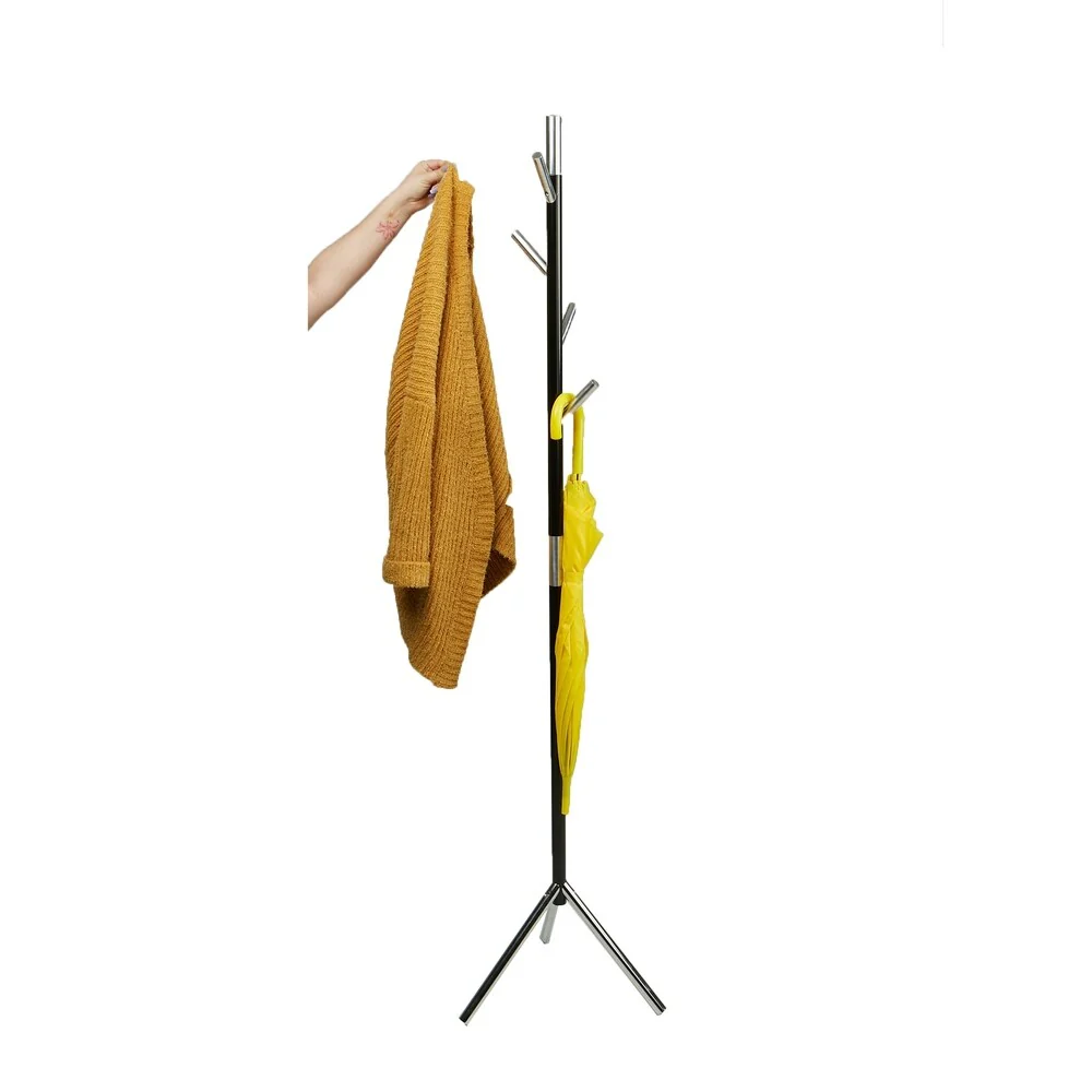 Mind Reader Free Standing Jacket, Hat, Coat Rack Hanger Umbrella Holder with 4 Hooks, Black