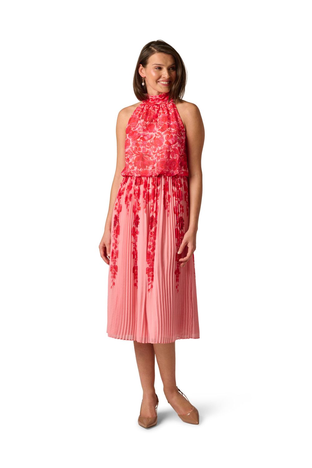 Adrianna Papell Print Pleat Chiffon Dress