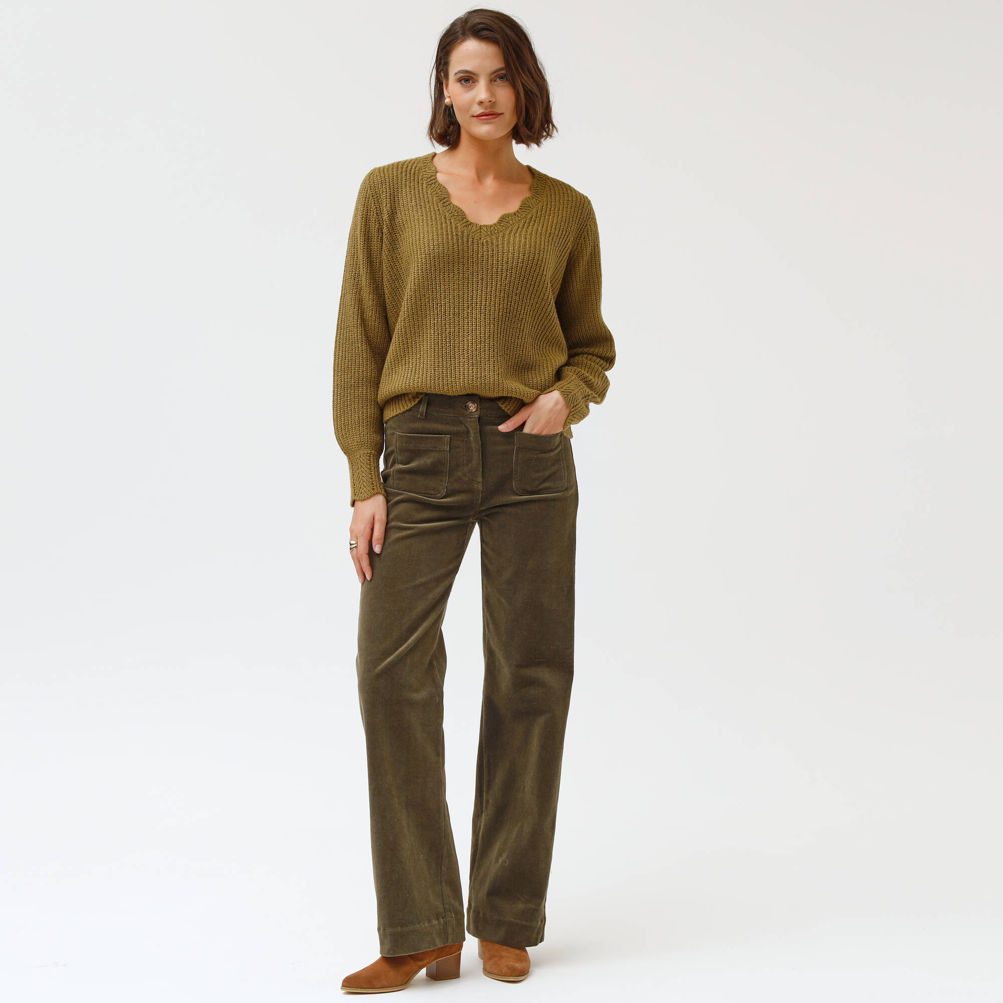 Pull col V, maille anglaise