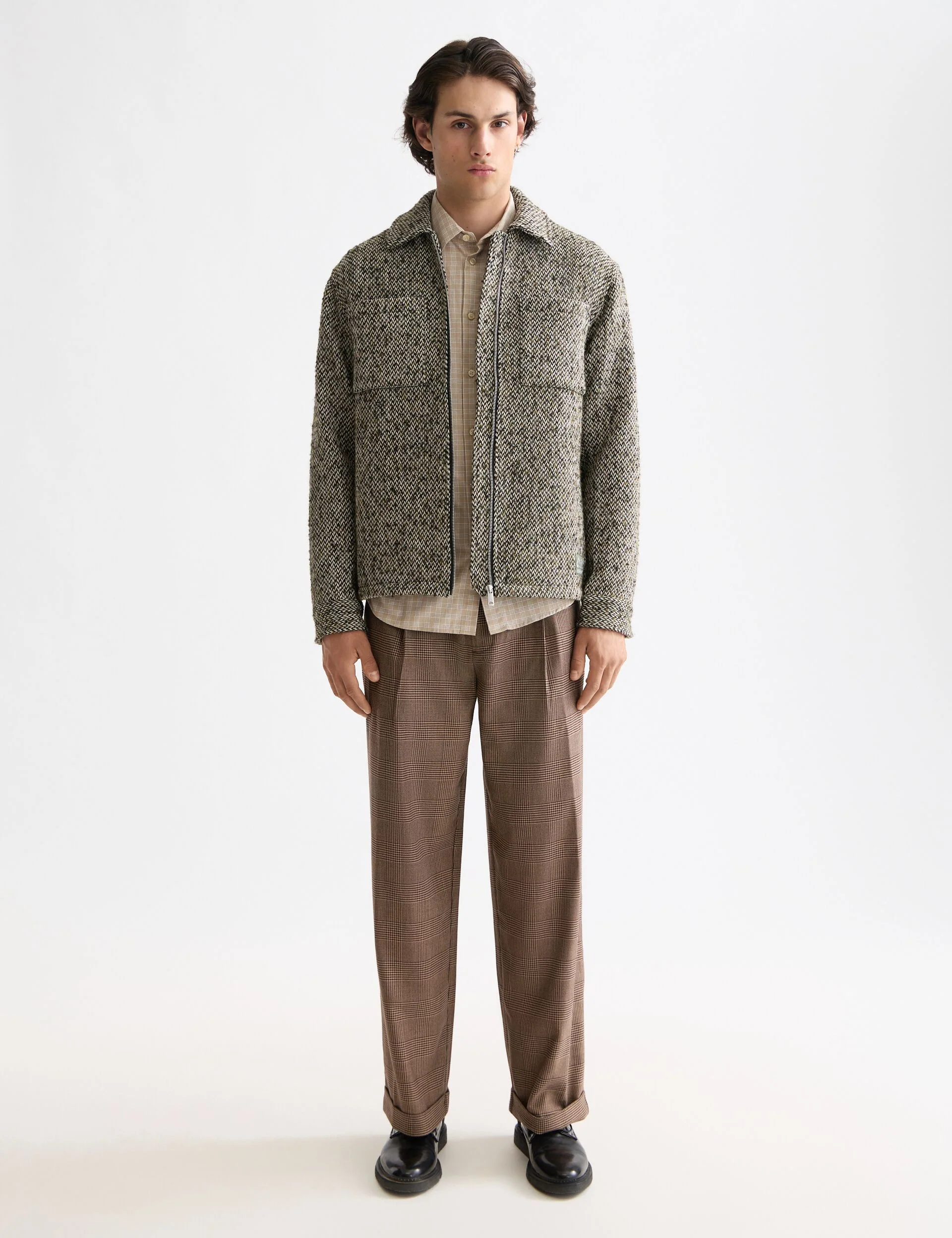 Multicoloured tweed wool-blend overshirt