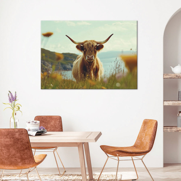 Feeby Obraz na płótnie, Krowa Szkocka na Łące 60x40