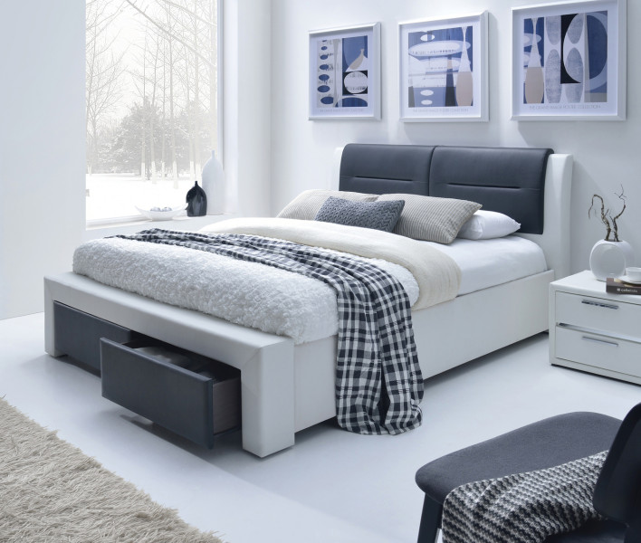 Łóżko Cassandra S 160x200 białe/czarne z szufladami/bez materaca