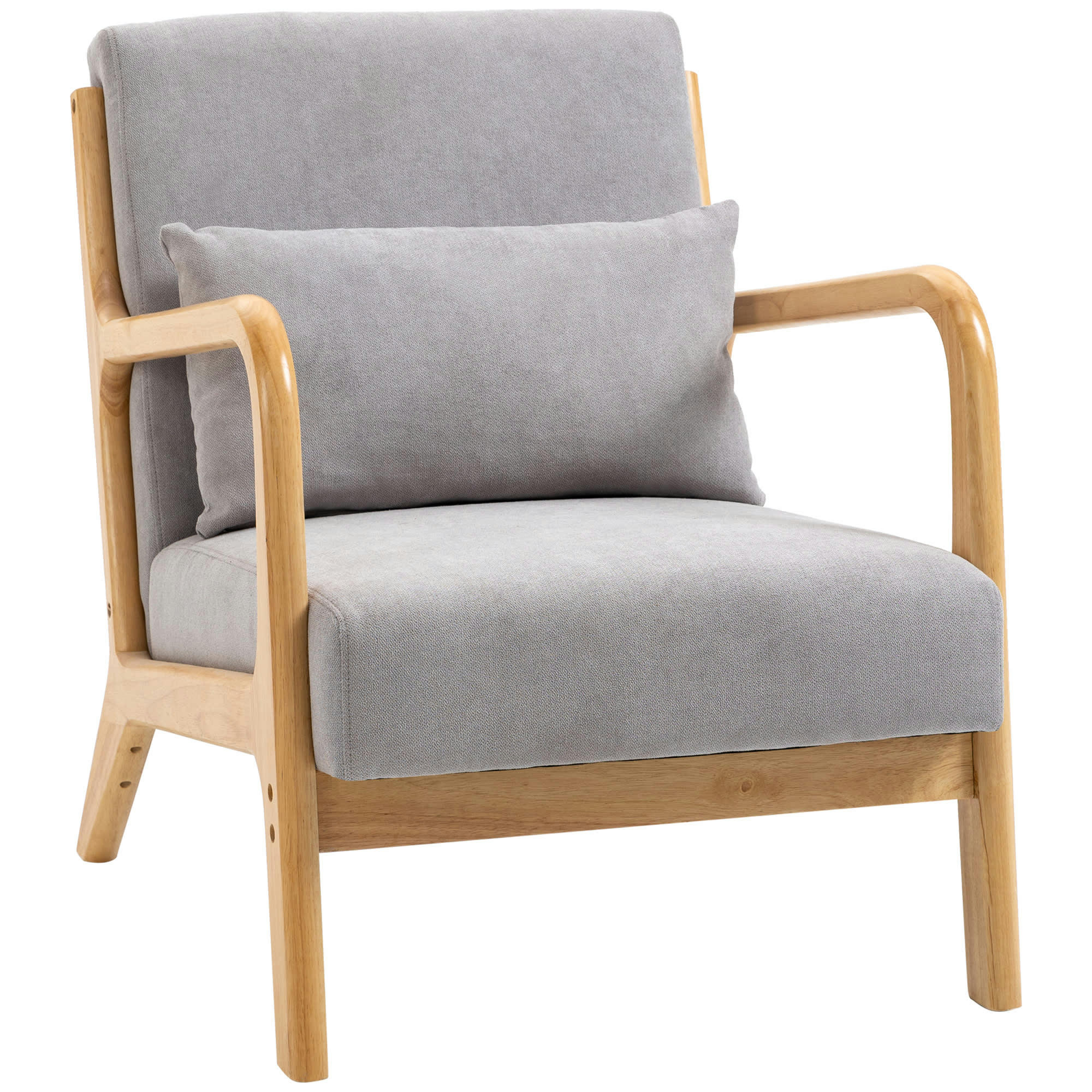 - Fauteuil lounge 3 coussins bois hévéa aspect velours gris
