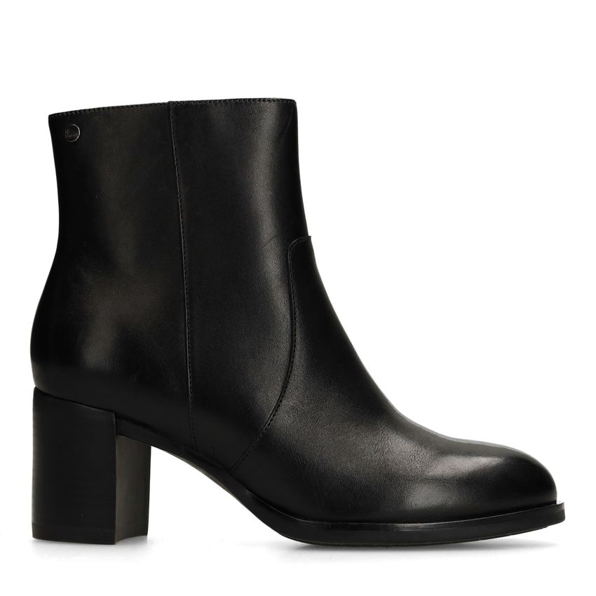 No Stress Zwarte leren enkellaarsjes met hak