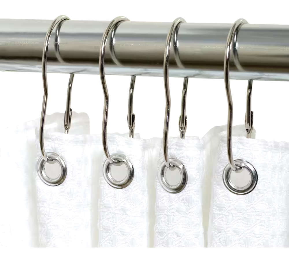 For Living Durable Shower Curtain Metal Rings, Chrome, 12-pk