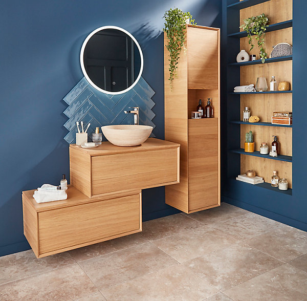 Colonne de salle de bains GoodHome Avela placage chêne L.40 x H.170 cm x P.36