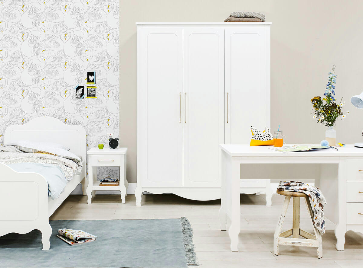 ELENA - Armoire 3-portes en MDF et panneaux de particules blanc