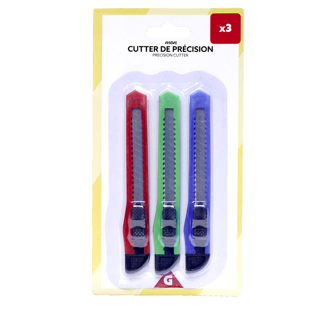 Lot de 3 cutters de précision vert/bleu/rouge