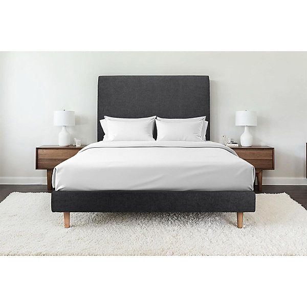 Lit avec tête de lit tapissier tissu et sommier tapissier- Lit en bois massif