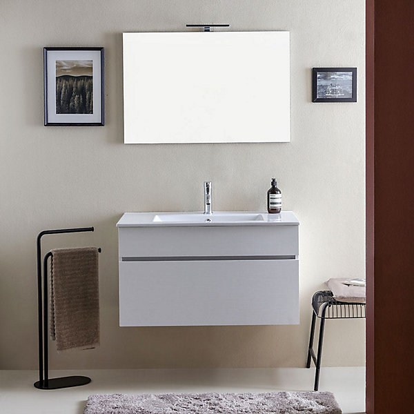 Composition Complète De Salle De Bain Cm 90 Finition Blanc Effet Bois - Sole.