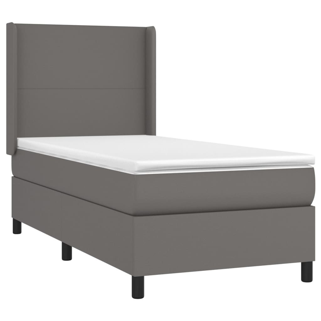 Łóżko kontynentalne z materacem i LED, szara ekoskóra 90x190 cm
