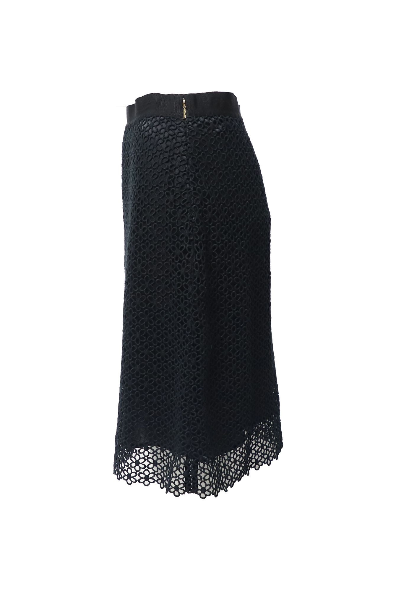 Carolina Herrera Preloved Lace Skirt Black Cotton