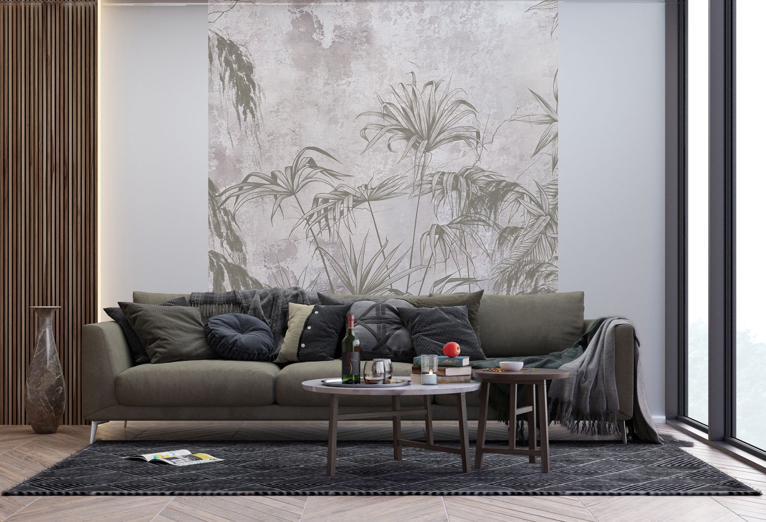 Sanders & Sanders fotobehang tropische planten grijs - 270 x 225 cm - 601197