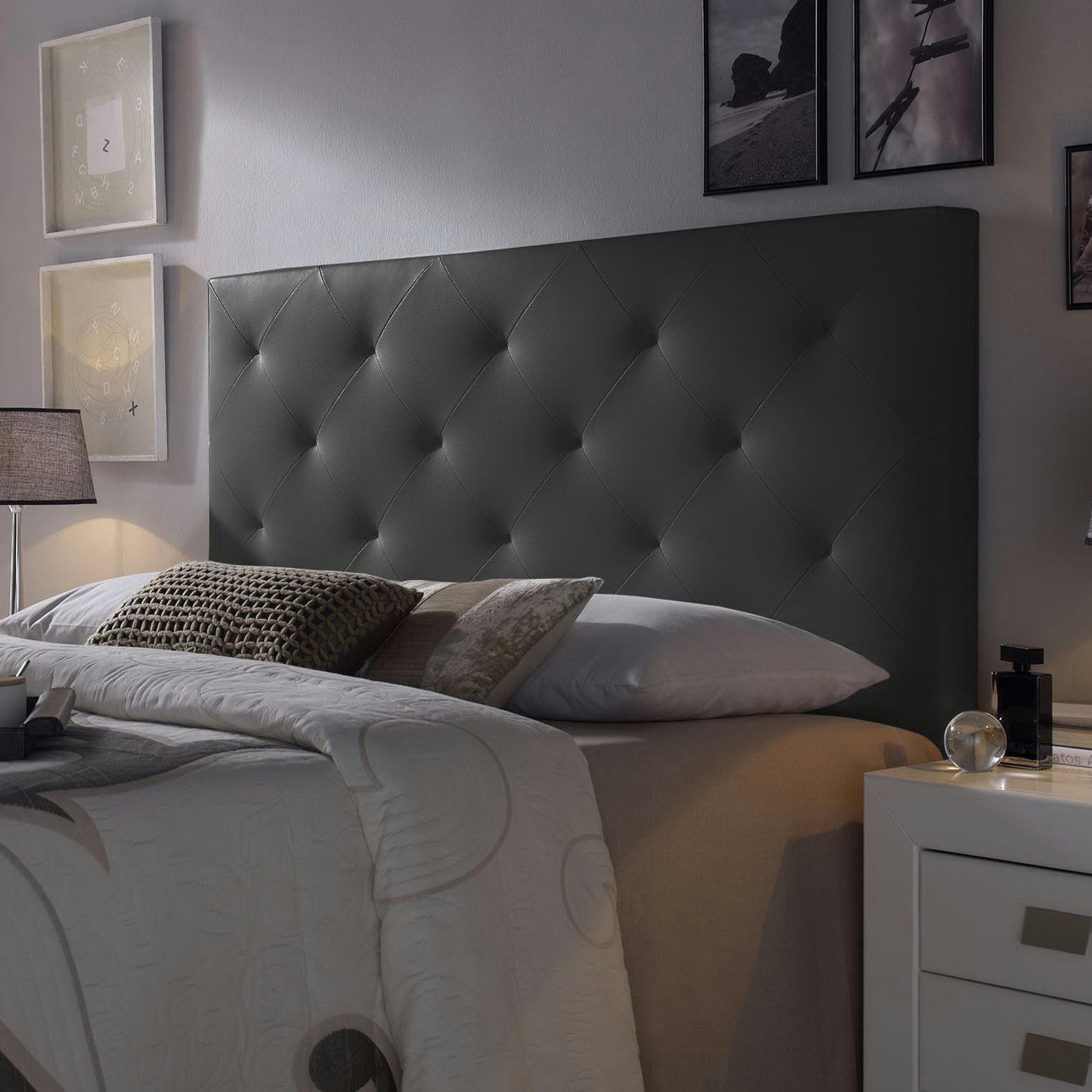 ROMBO - Tête de lit 140x60 cm noir, cuir synthétique