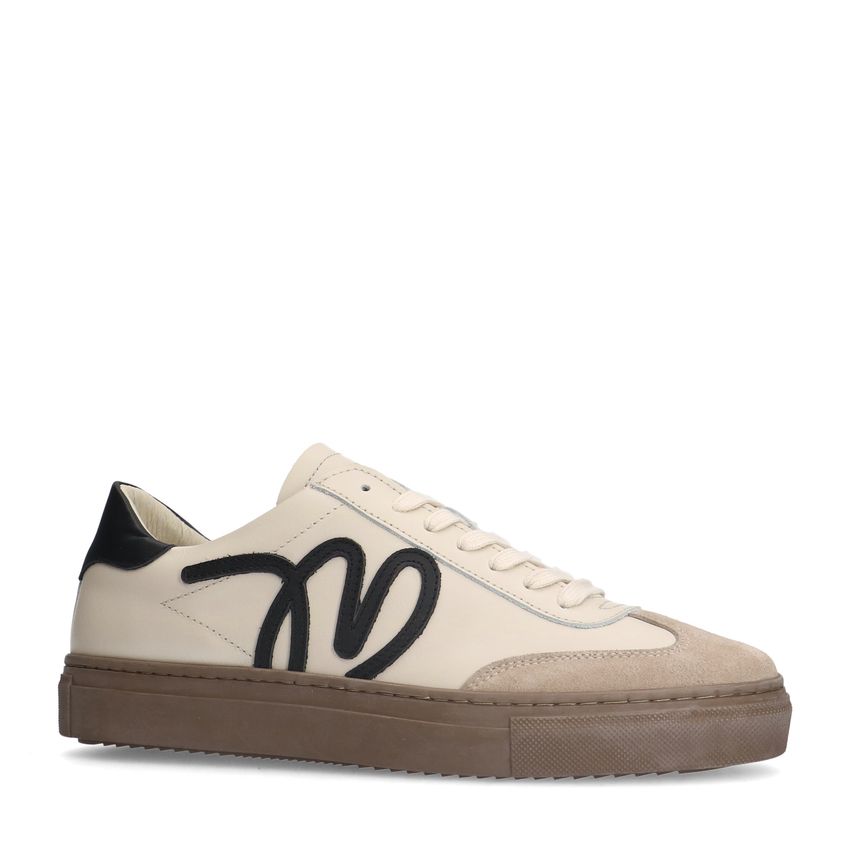 Manfield Beige leren sneakers