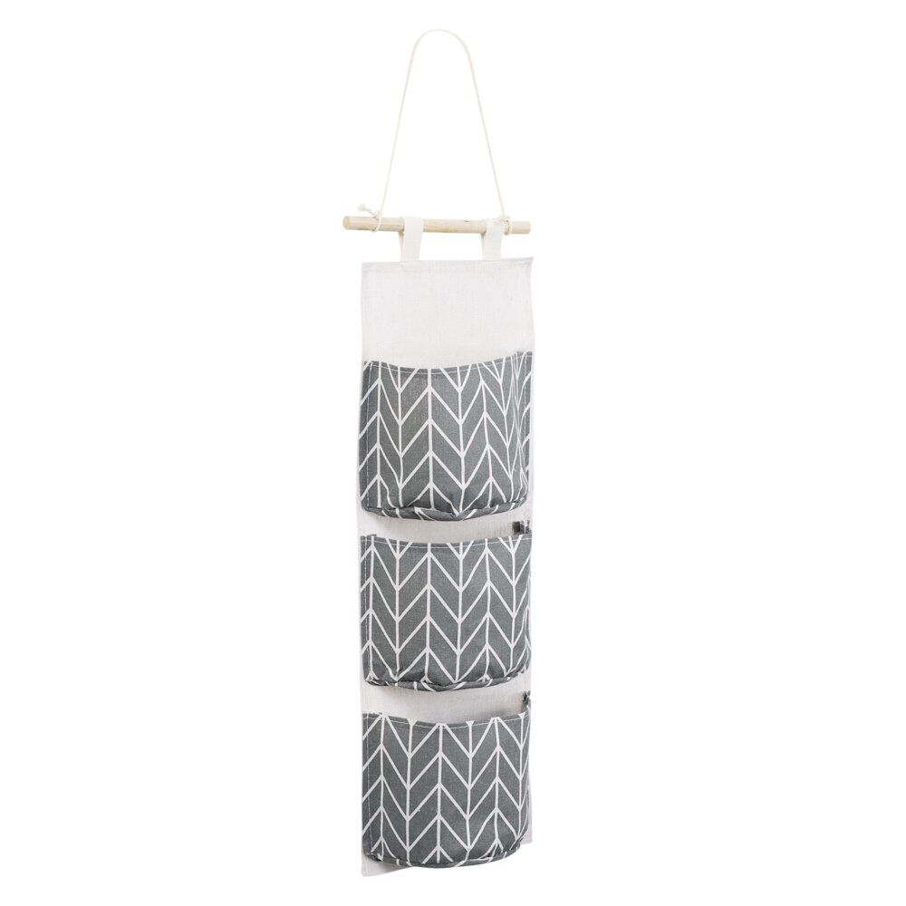 Rangement suspendu 3 niveaux tissu et bois 20x67cm (3 modèles)