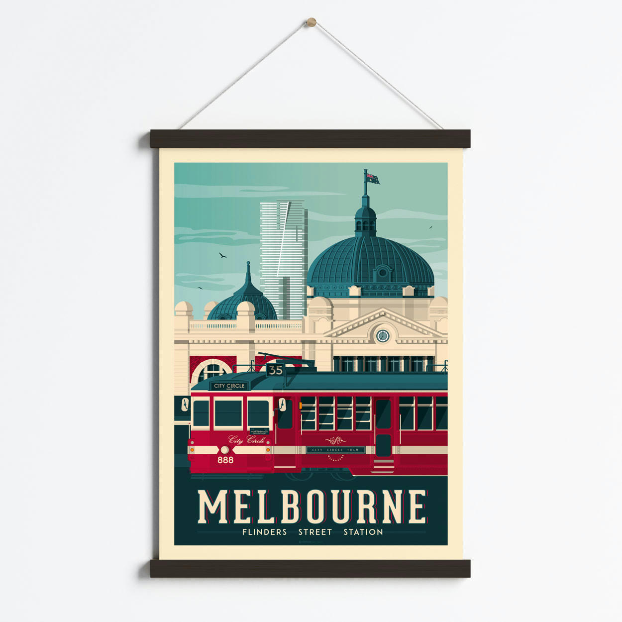 - Affiche Melbourne Australie + Cadre Magnétique (Bois Noir) 50x70 cm