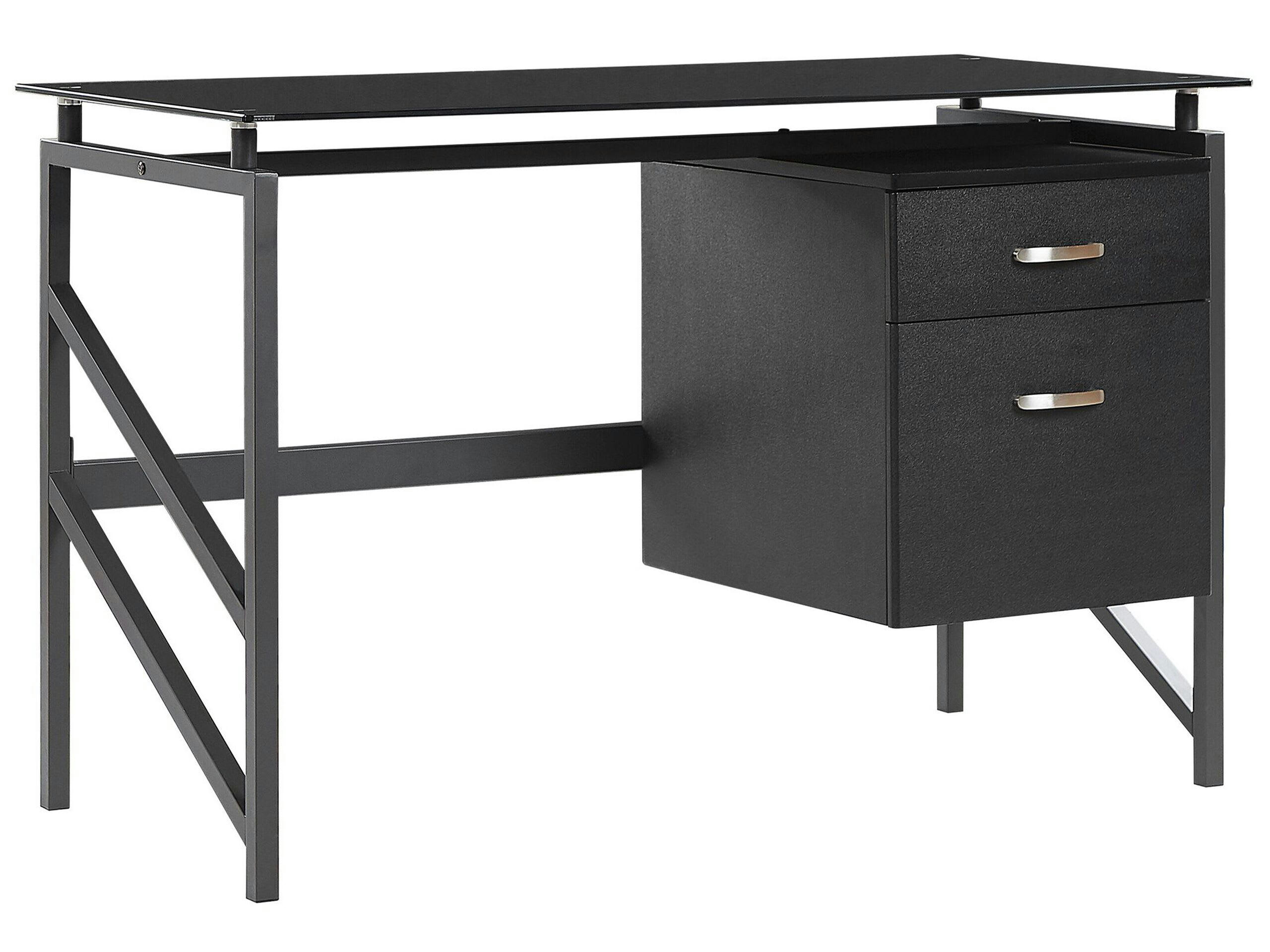 MORITON - Bureau plateau en verre noir 117 x 57 cm
