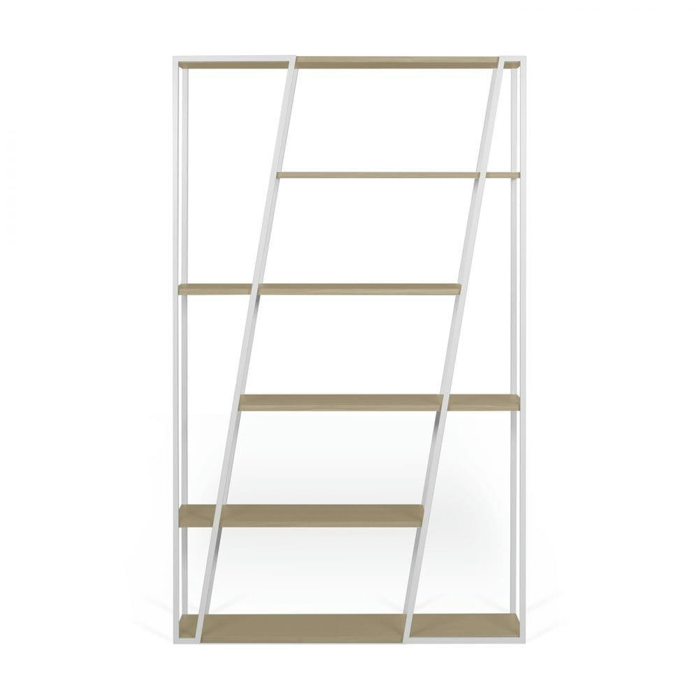 ALBI - Bibliothèque  placage chêne clair et métal blanc