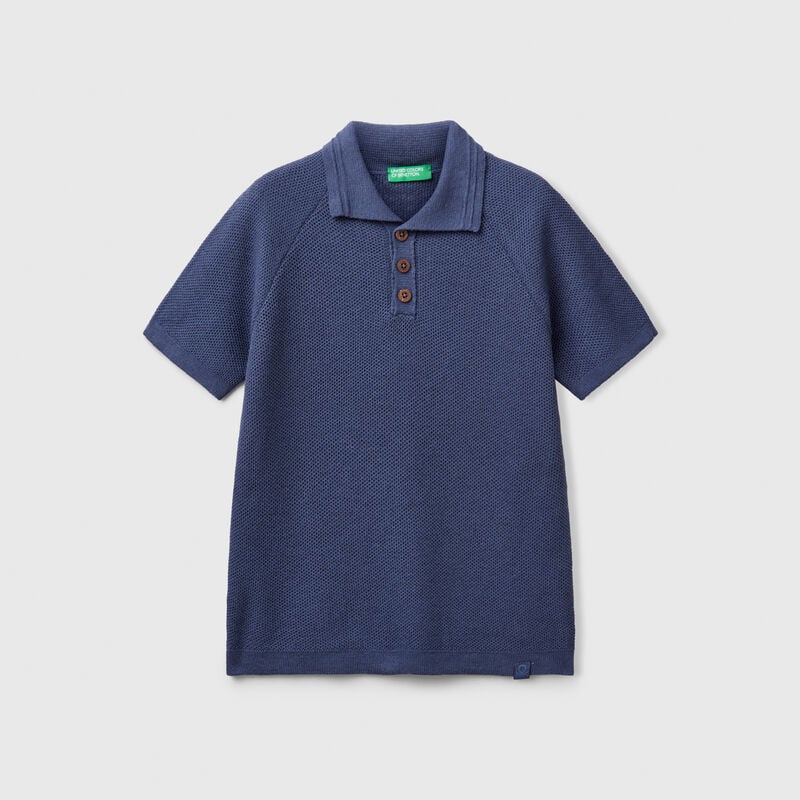 Short sleeve polo in linen blend