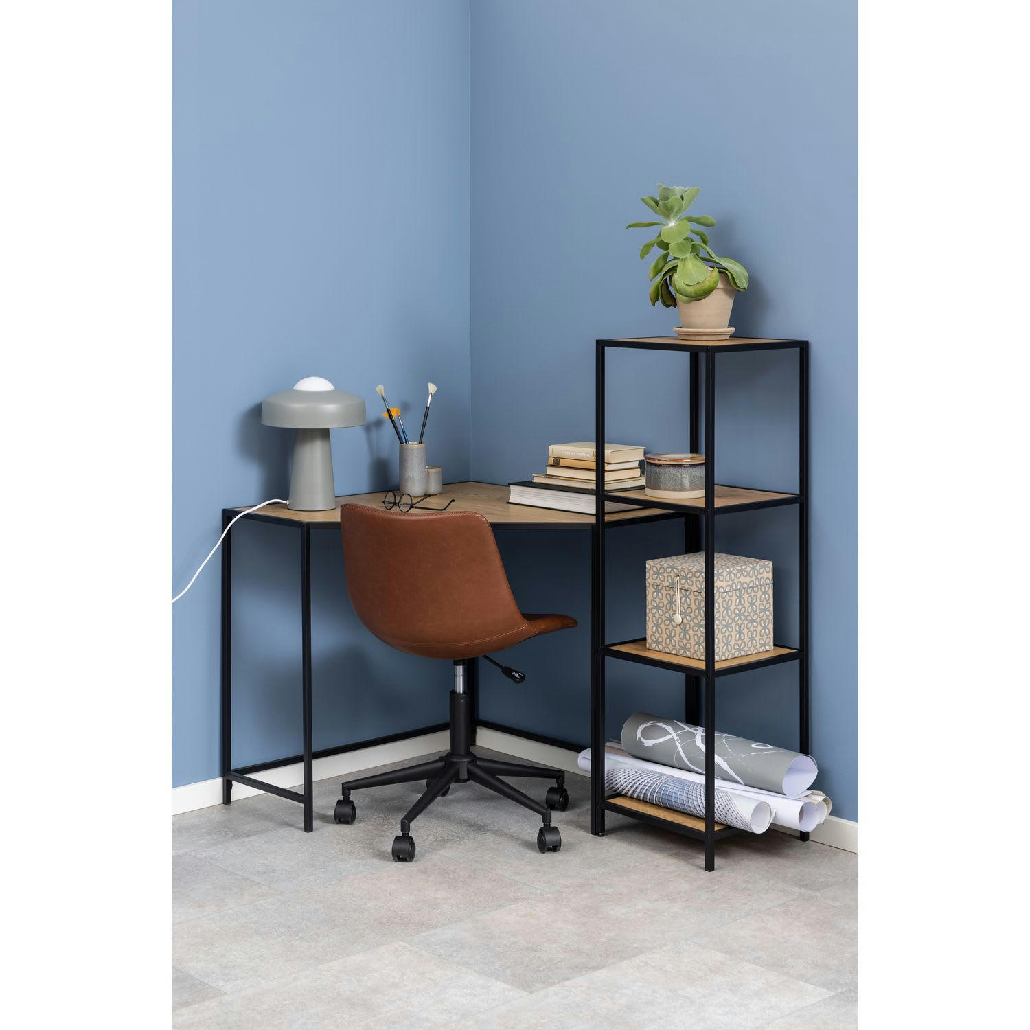 SIREINE - Bibliothèque droite 3 niveaux en mdf et métal  beige