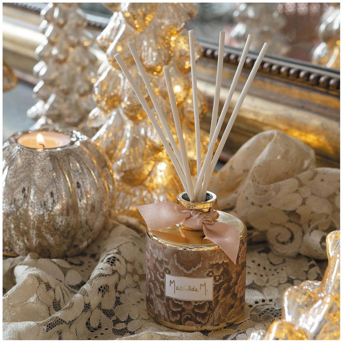 - Photophore Côtelé en verre mercurisé