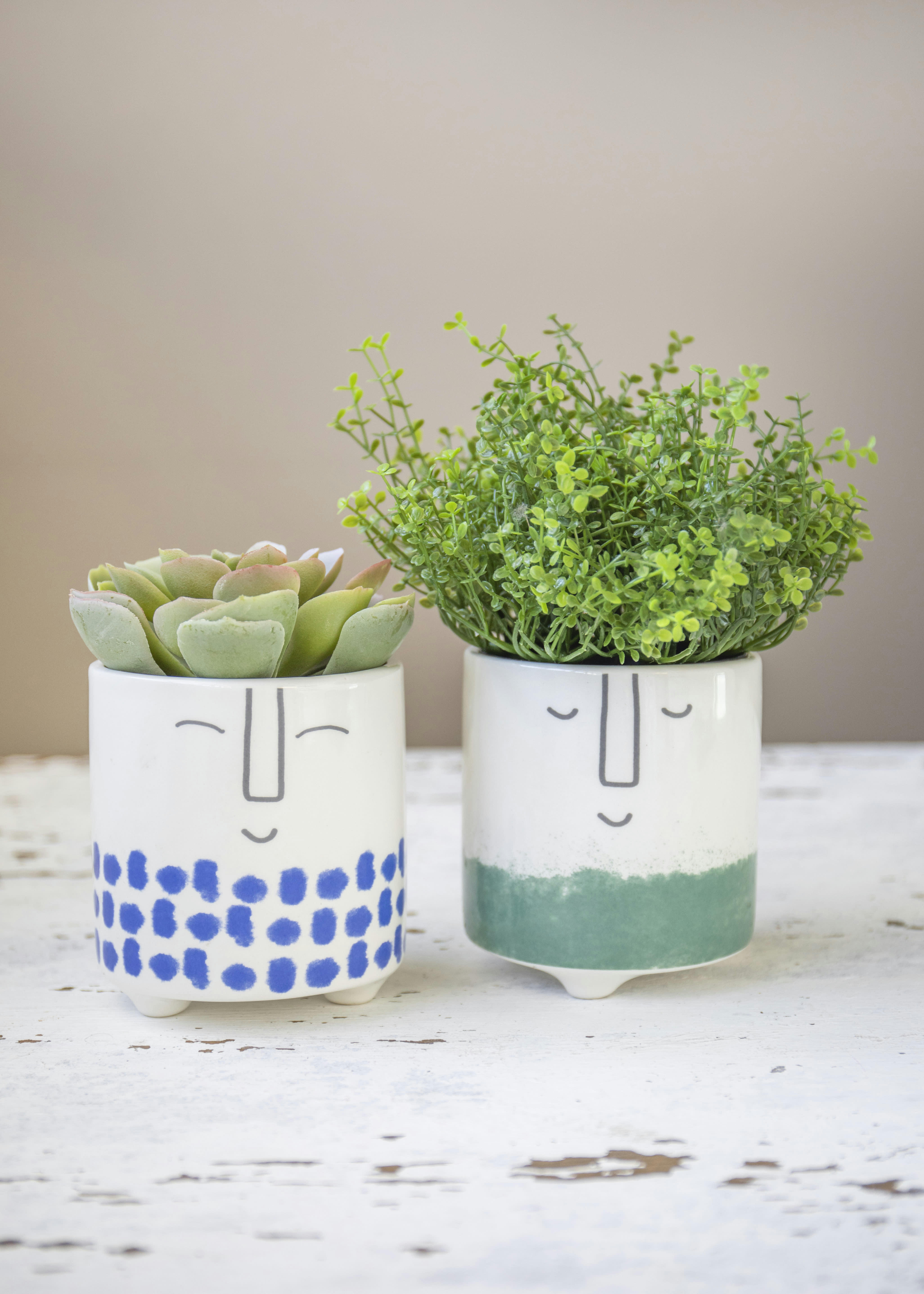 - Cache pot de fleurs en céramique visages 2 pièces