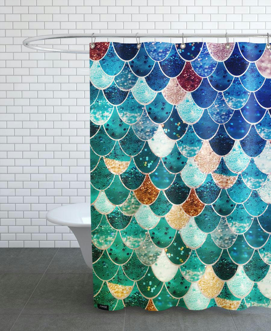 MERMAID TIFFANY - Rideau de douche en polyester en bleu & vert 150x200