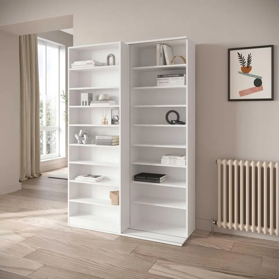 Boekenkast Bento - 117x44x179cm - met schuifdeel - wit