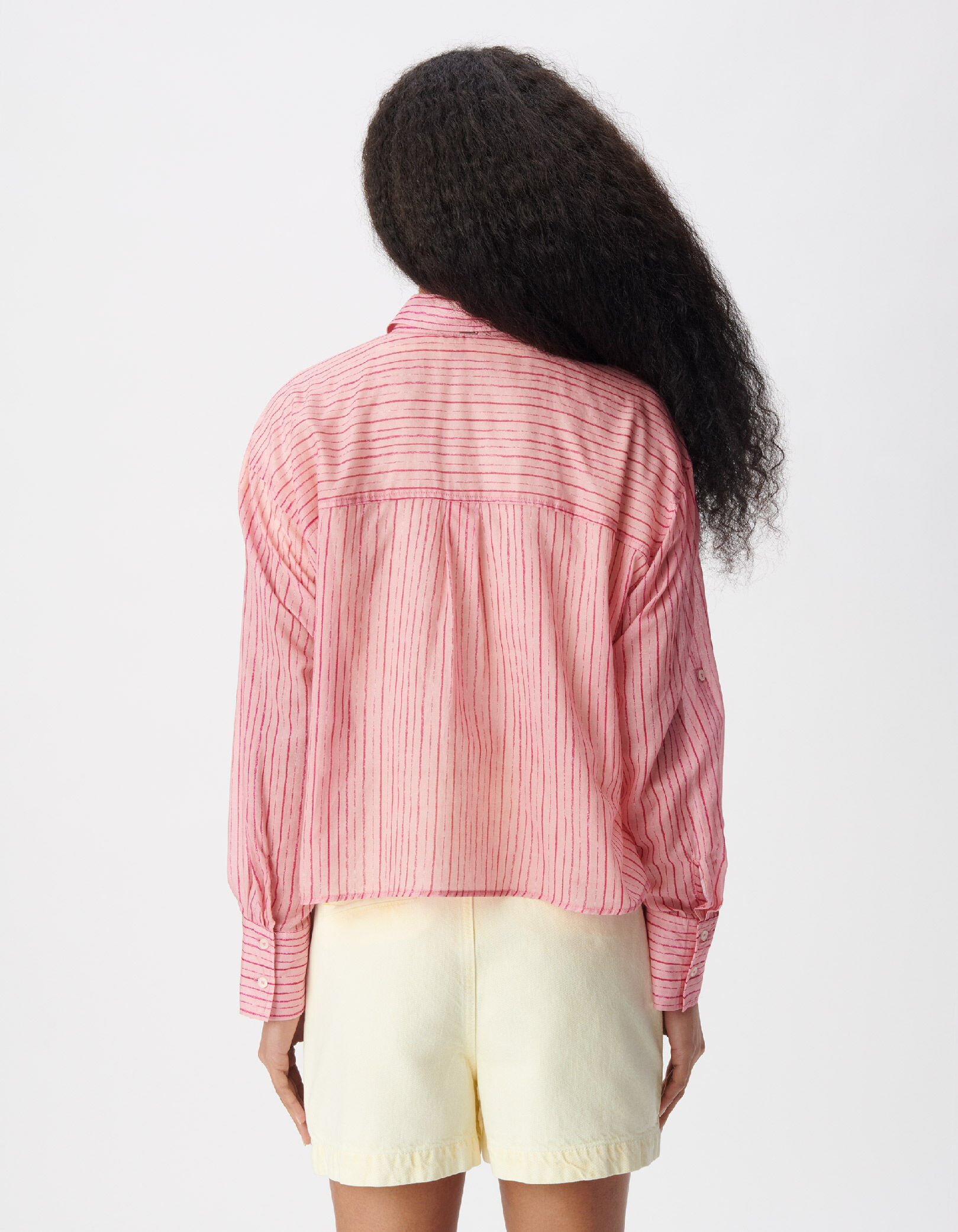 Chemise rayée rose et rouge cropped Femme