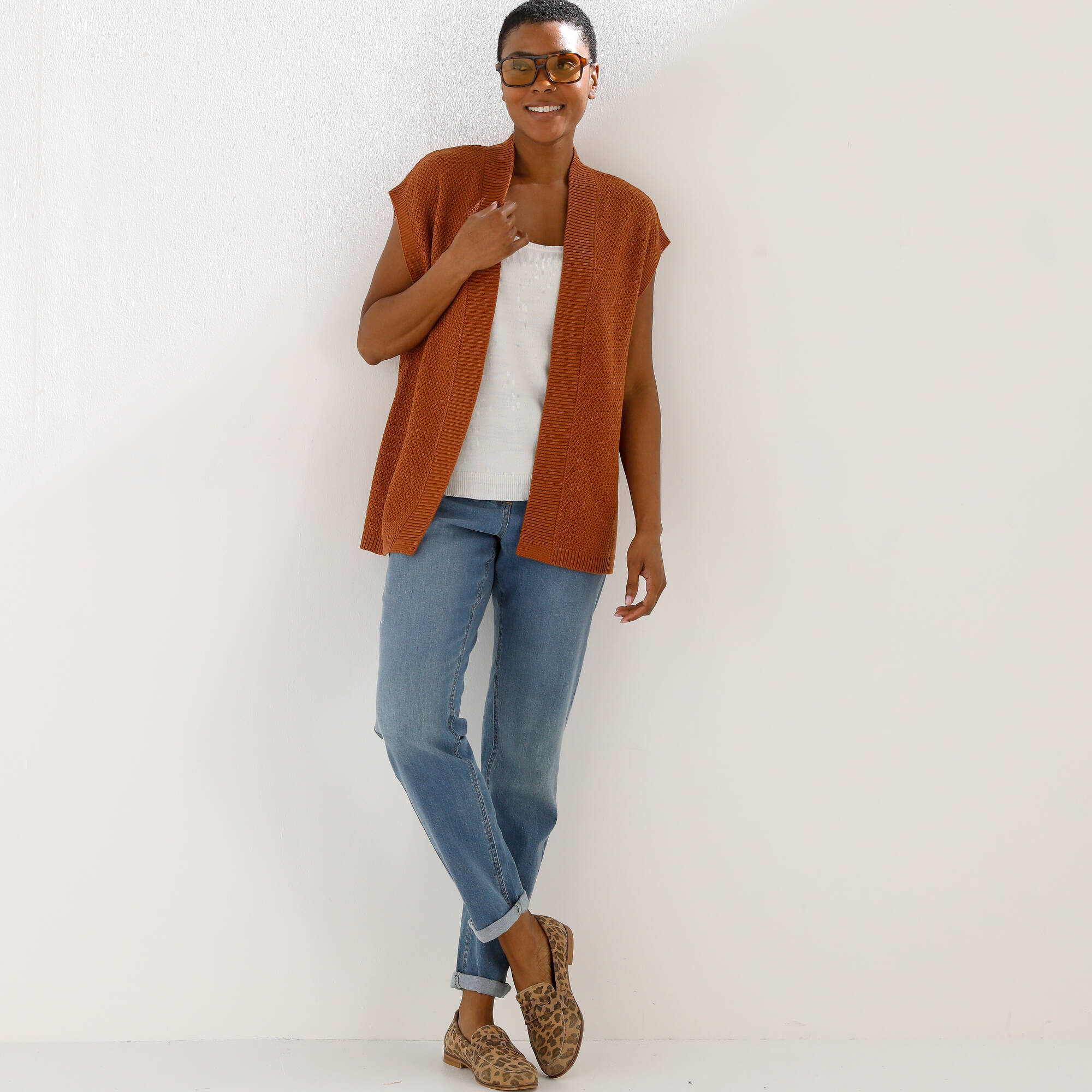 Gilet sans manches, maille fantaisie