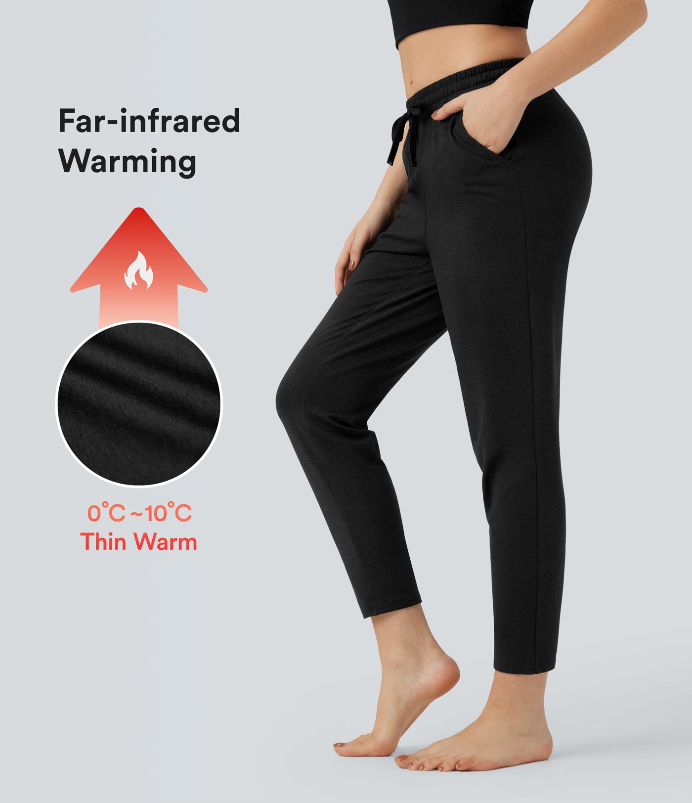 Pantalon jogging détente thermique chiné taille mi-haute séchage rapide avec cordon et poches - UPF40