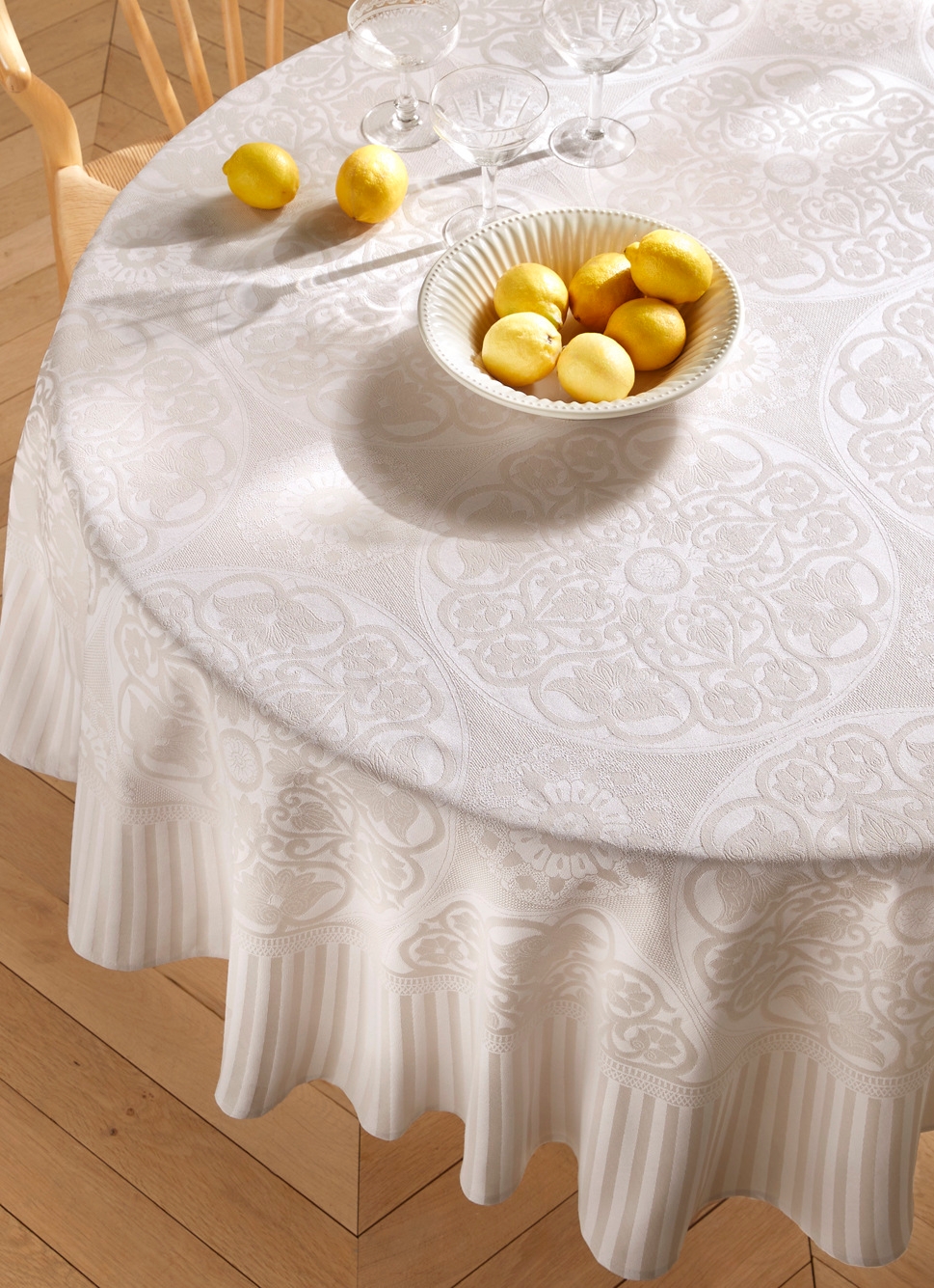 NAPPE JACQUARD RONDE BEIGE